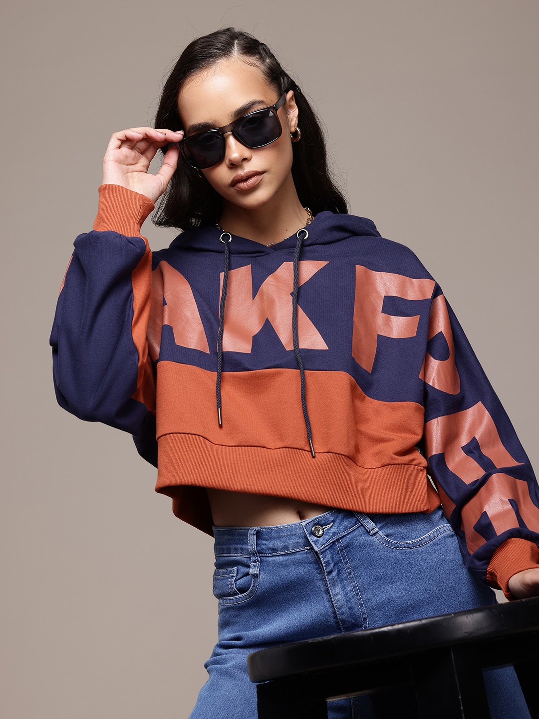 

The Roadster Lifestyle Co. Printed Hooded Sweatshirt, Navy blue