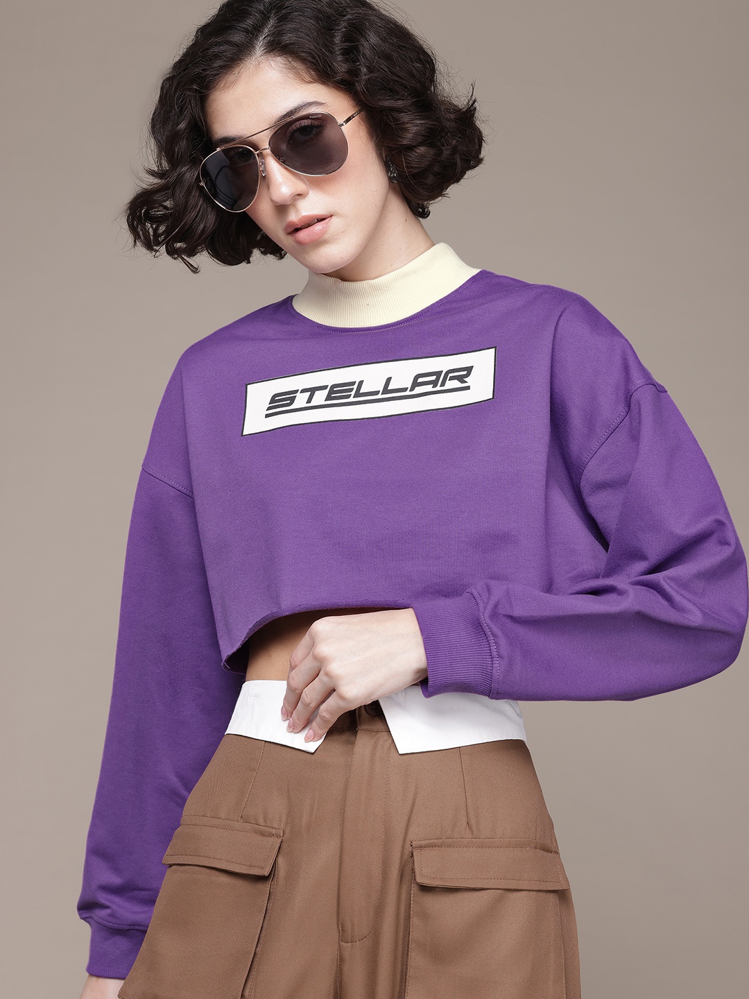 

The Roadster Lifestyle Co. Typography Crop Sweatshirt, Purple