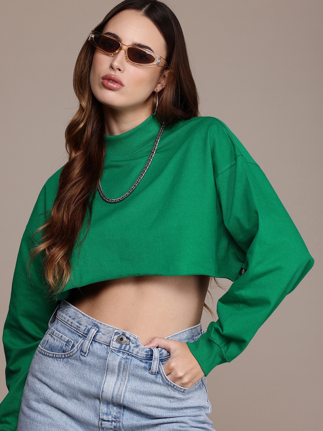 

The Roadster Life Co. High Neck Crop Sweatshirt, Green