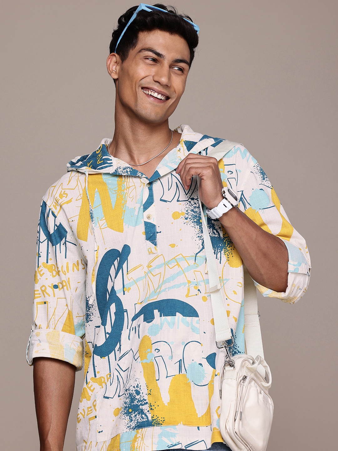 

WROGN Pure Cotton Graphic Printed Casual Shirt, Multi