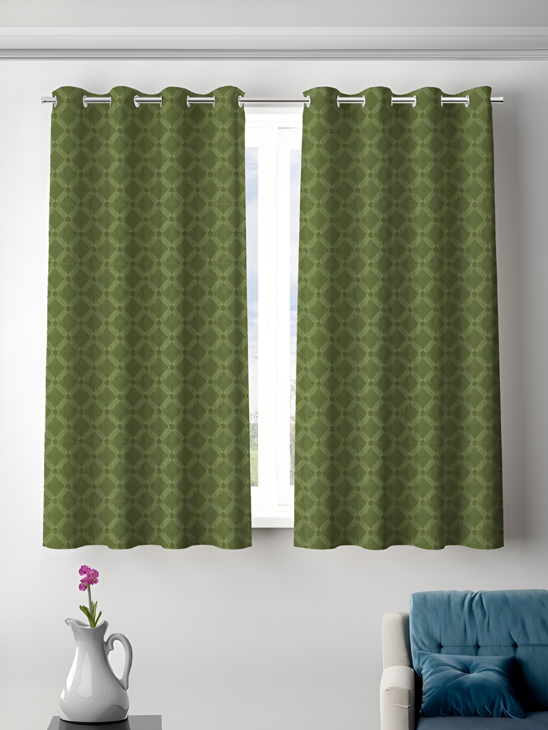 

Aura Green 2 Pieces Floral Room Darkening Window Curtains