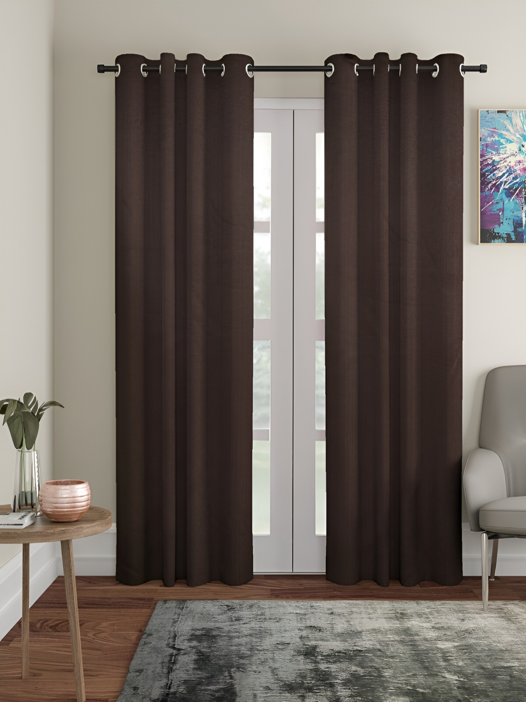 

Aura Coffee Brown 2 Pieces Room Darkening Eyelet Door Curtains