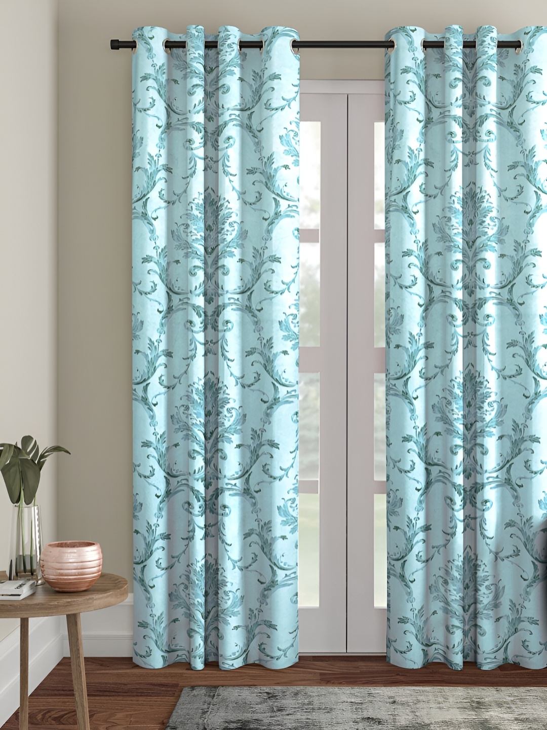 

Aura Blue Ethnic Motifs Printed Room Darkening Eyelets Door Curtain