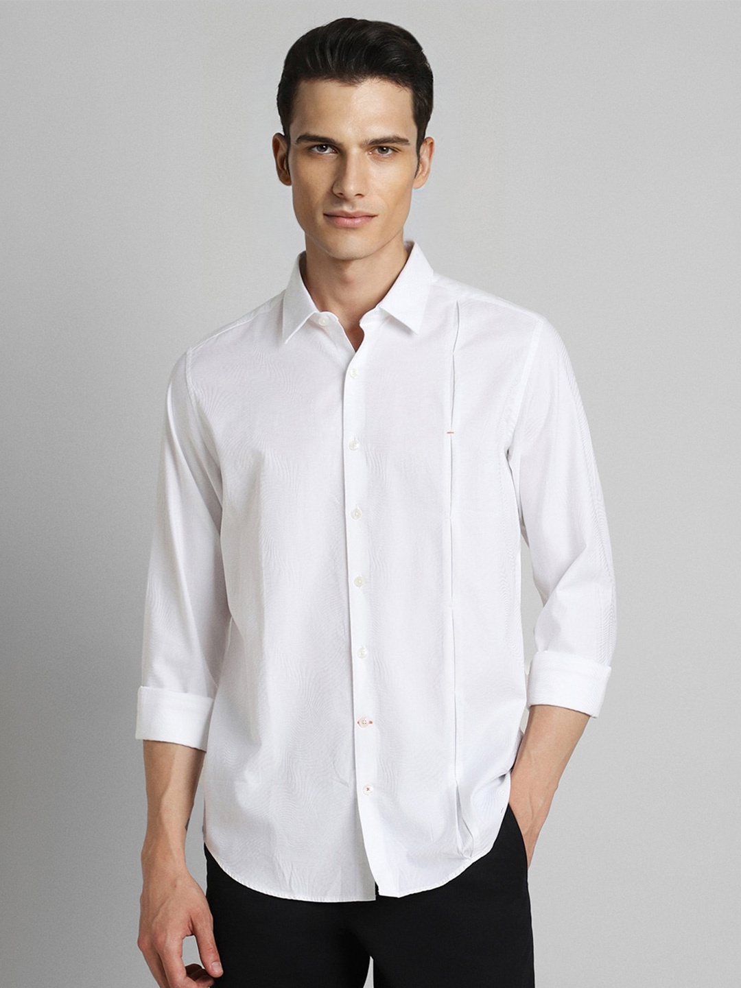 

SIMON CARTER LONDON Spread Collar Long Sleeves Pure Cotton Casual Shirt, White
