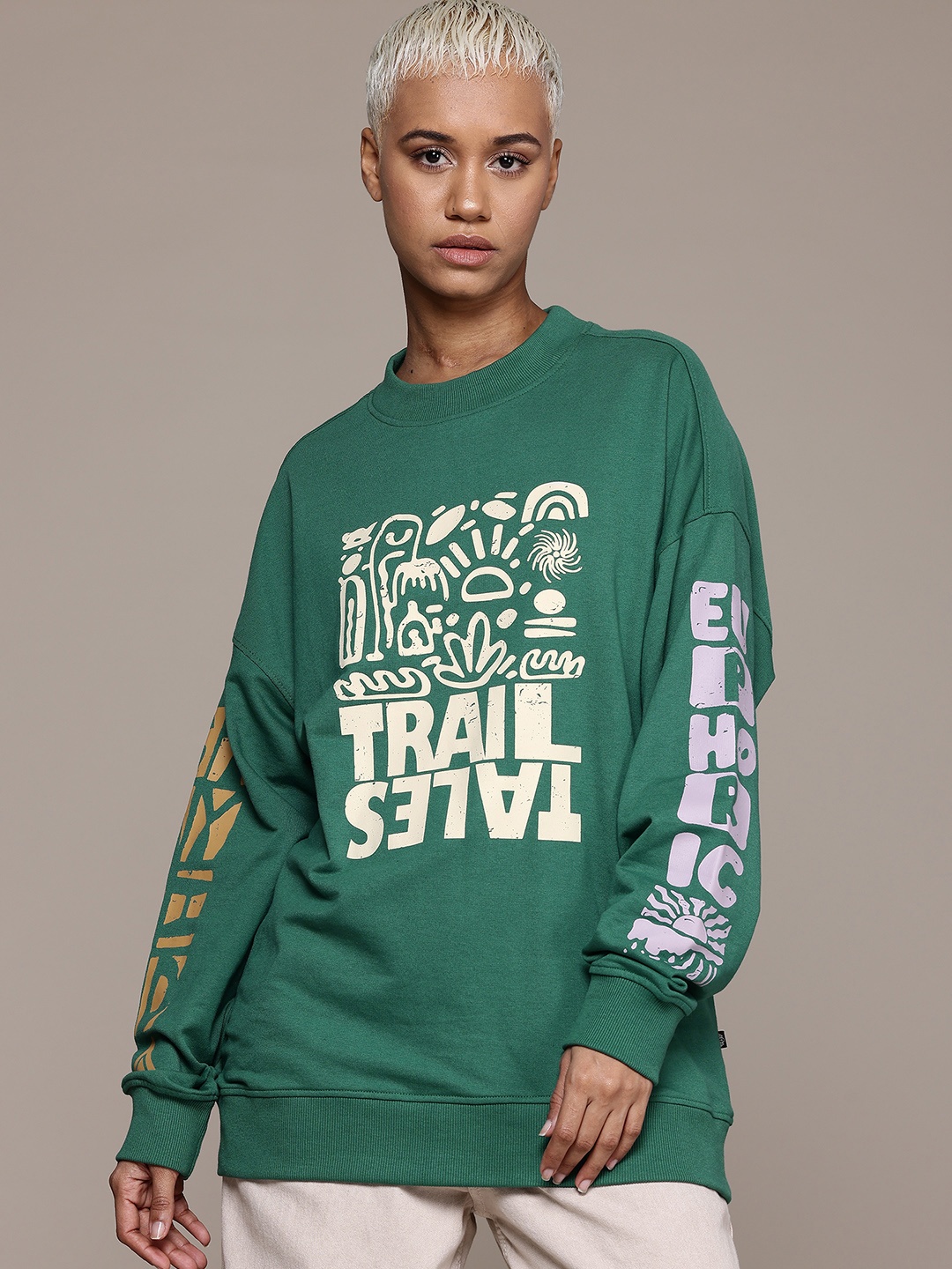 

The Roadster Lifestyle Co. Printed Drop-Shoulder Sleeve Sweatshirt, Green