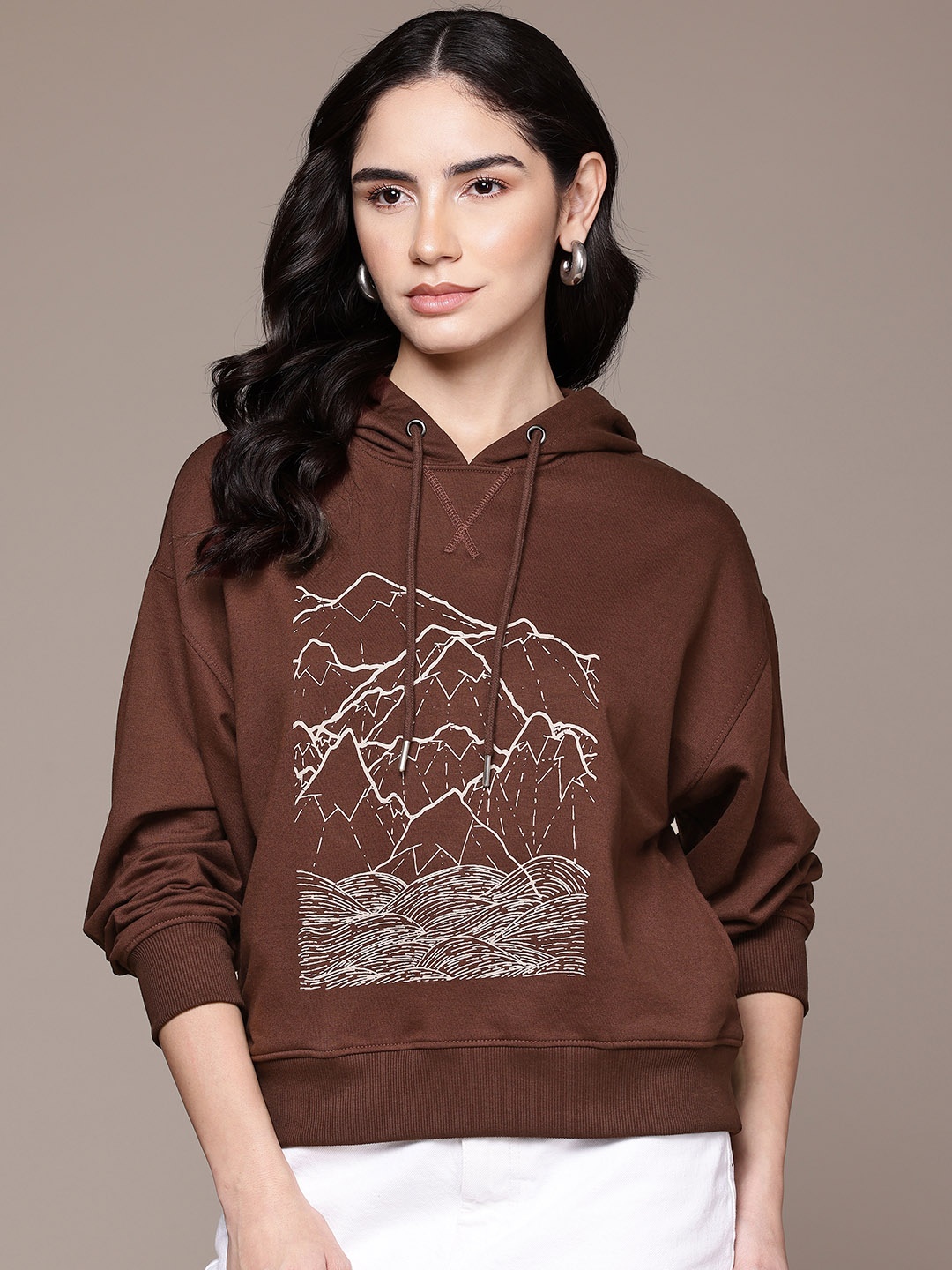 

The Roadster Lifestyle Co. Printed Hooded Sweatshirt, Brown