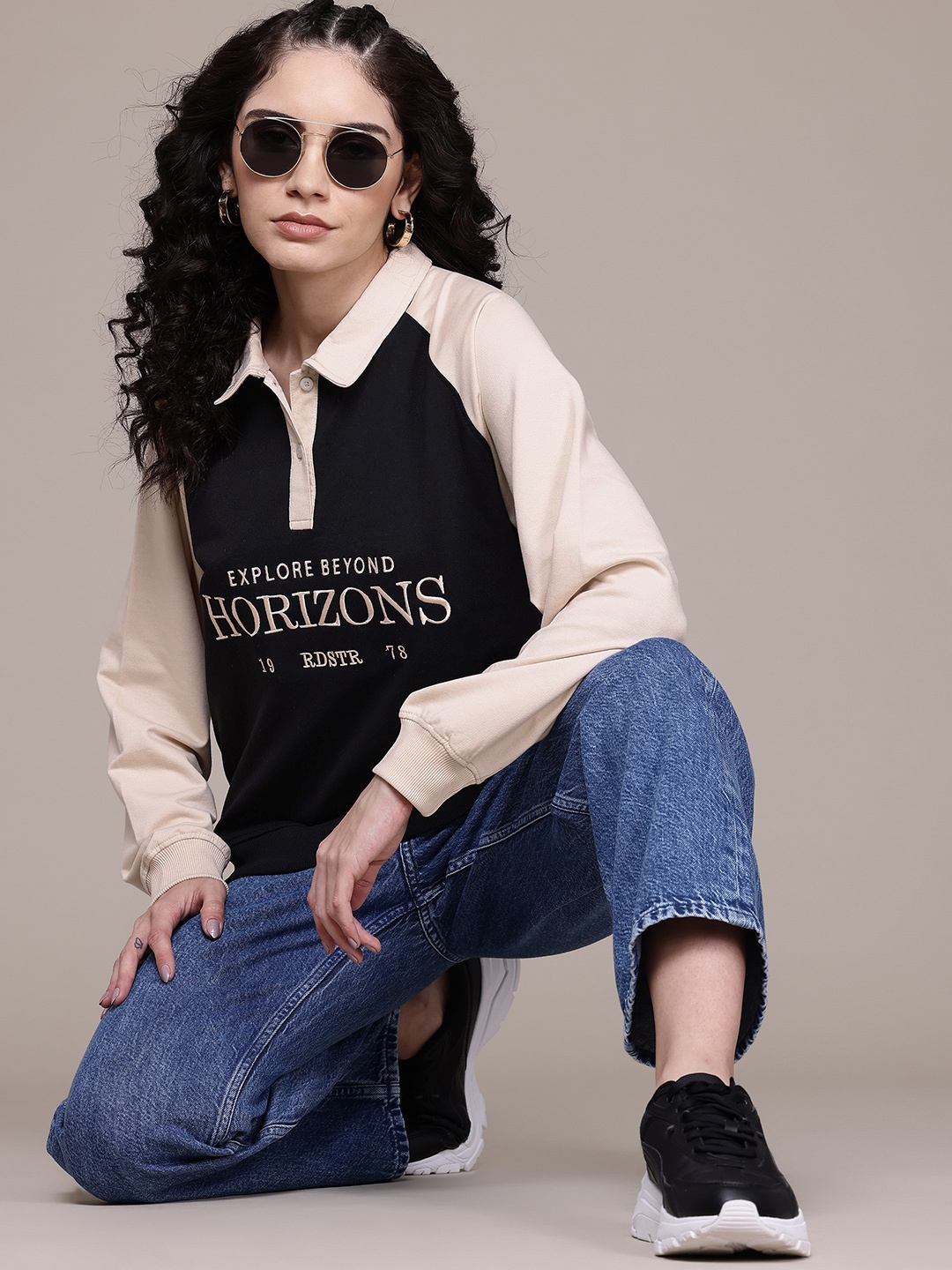 

The Roadster Lifestyle Co. Sweatshirt With Applique-Detail, Black