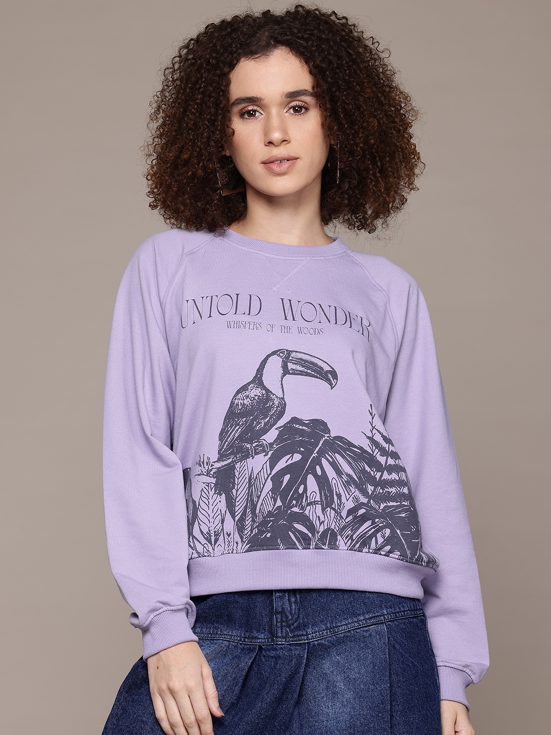 

The Roadster Lifestyle Co. Extended Sleeves Printed Sweatshirt, Purple