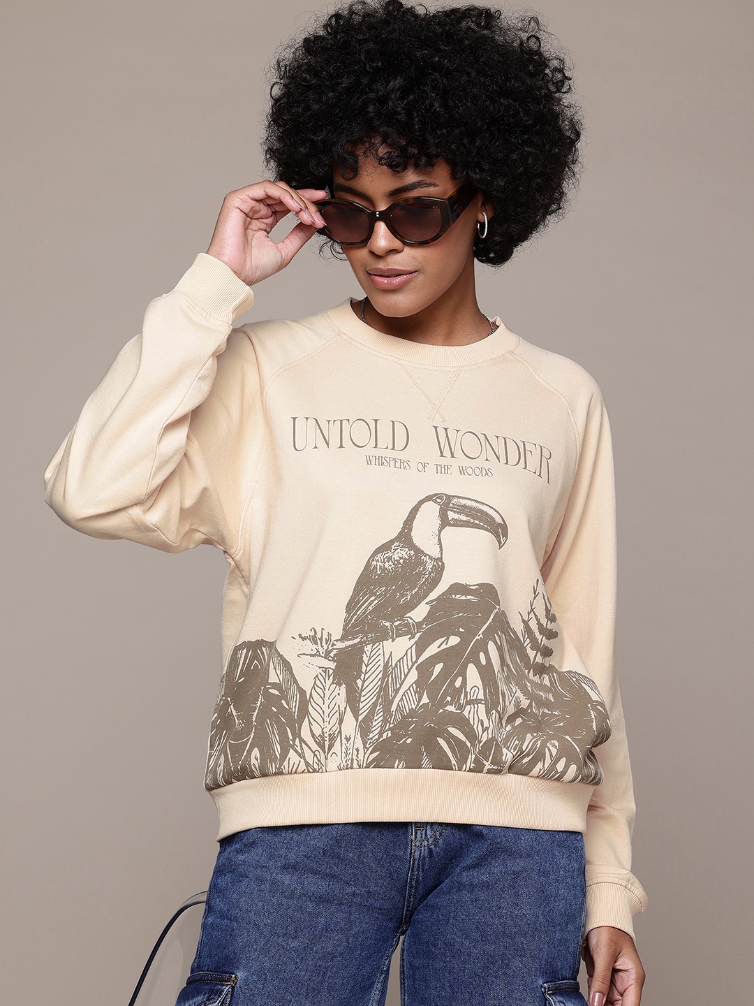 

Roadster The Lifestyle Co. Round Neck Printed Sweatshirt, Beige