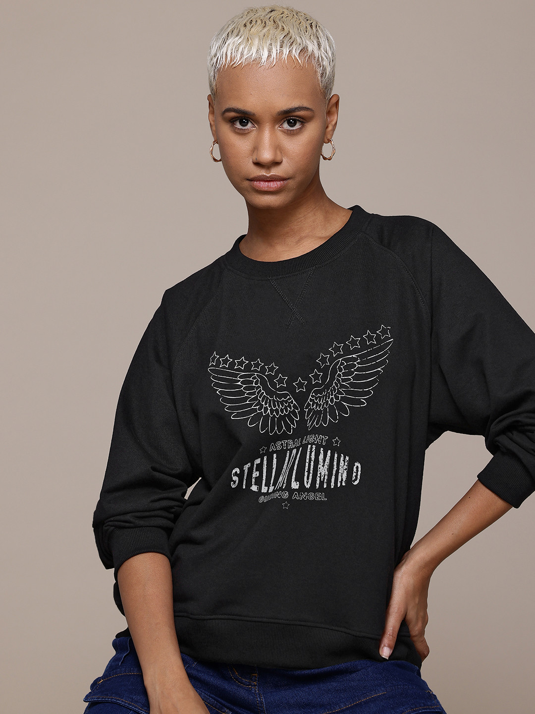 

The Roadster Lifestyle Co. Women Printed Sweatshirt, Black