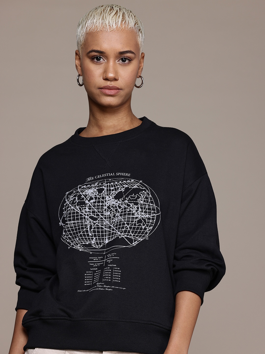 

The Roadster Lifestyle Co. Printed Drop-Shoulder Sleeve Sweatshirt, Black