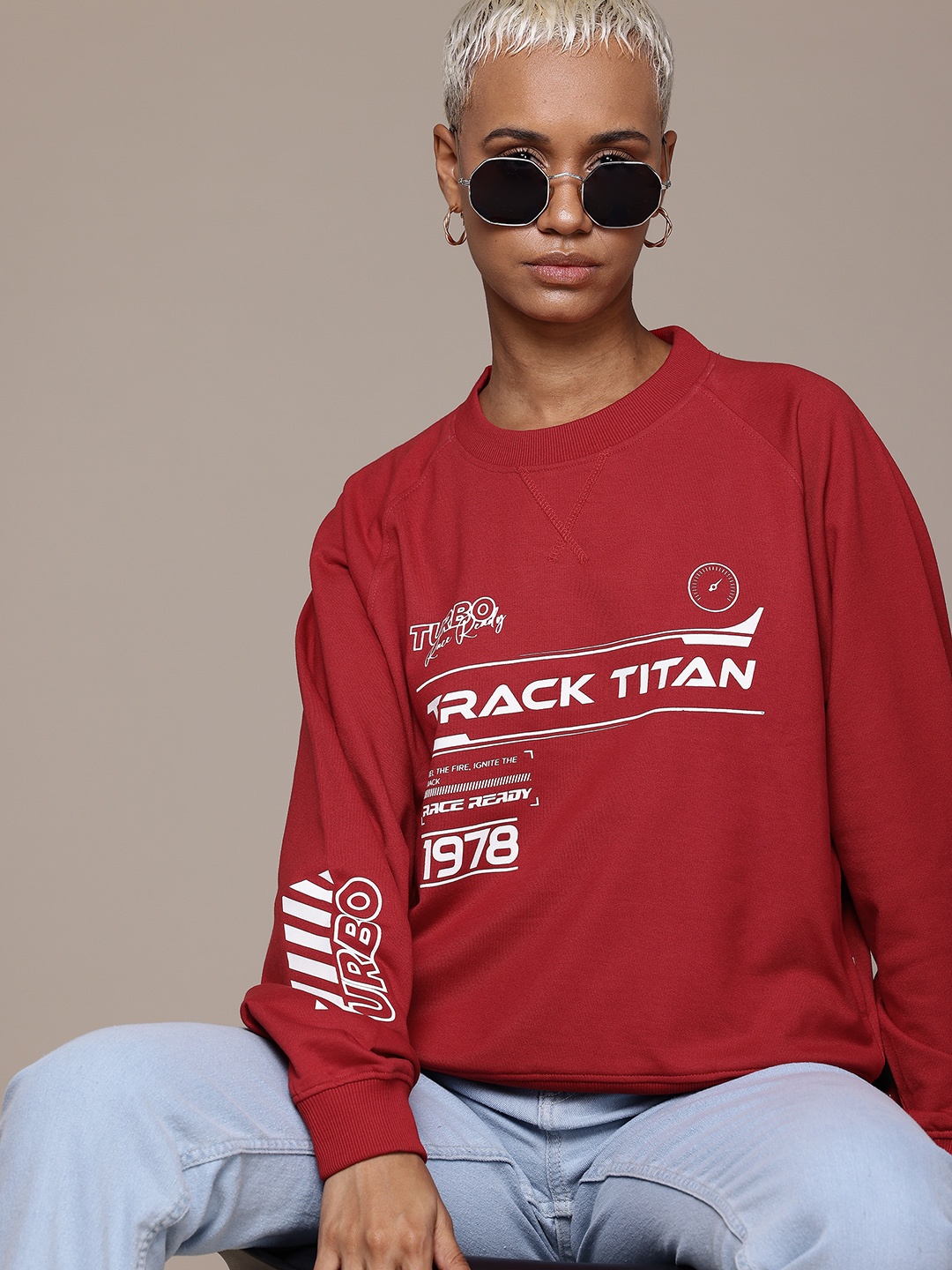 

The Roadster Lifestyle Co. Typography Raglan Sleeve Sweatshirt, Red