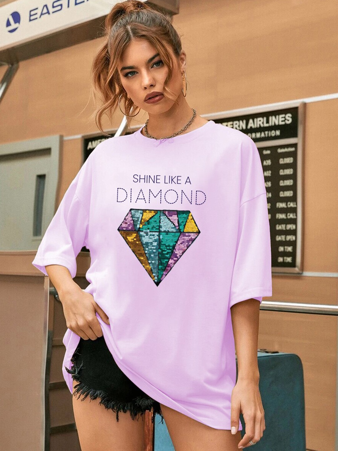 

CHKOKKO Women Graphic Printed Cotton T-shirt, Lavender