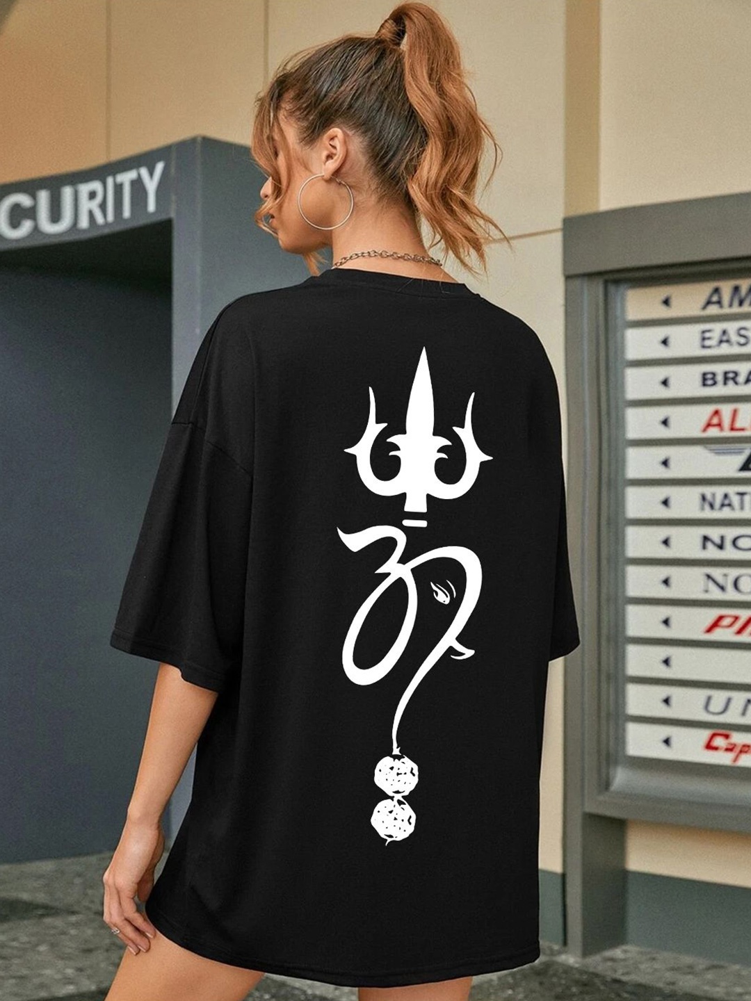 

CHKOKKO Women Oversized Round Neck Cotton T-shirt, Black