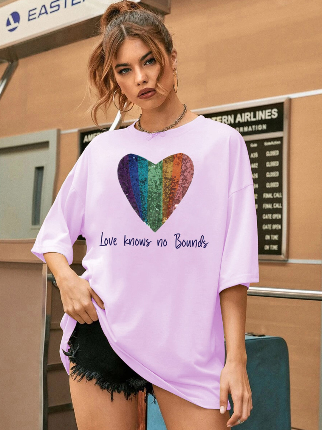

CHKOKKO Women Typography T-shirt, Lavender