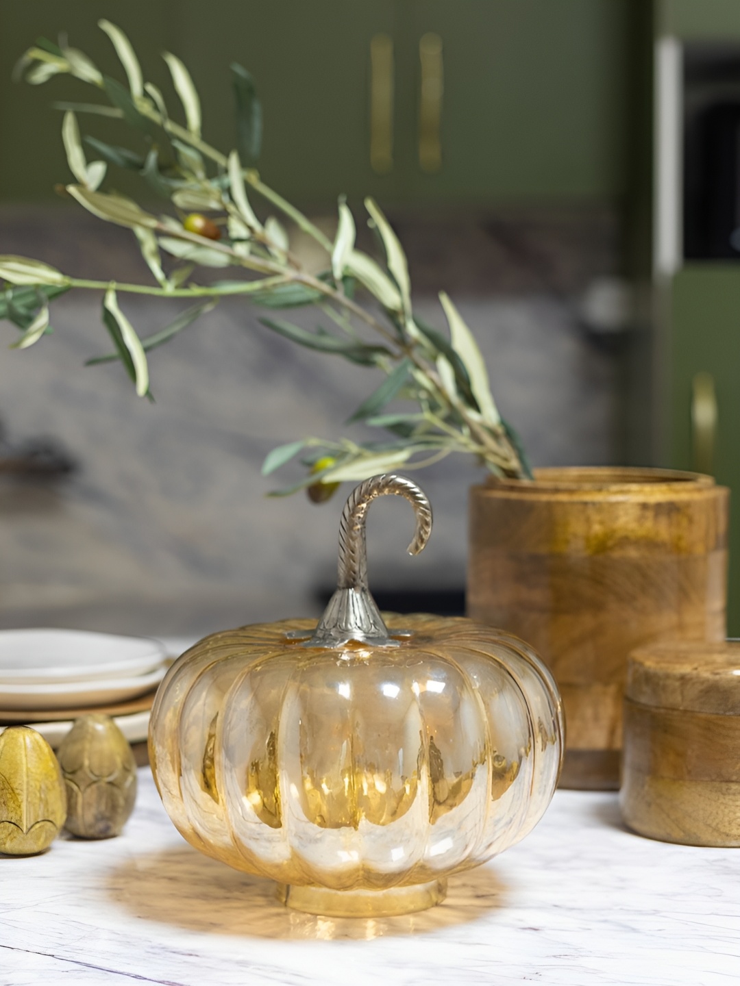 

Artstory Ventures Brown Pumpkin Glass Showpiece