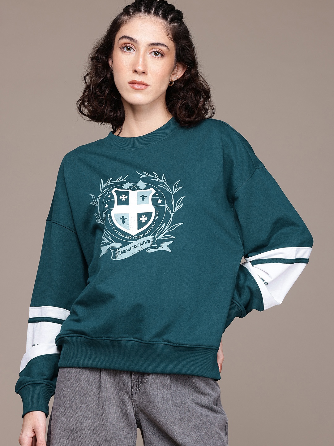 

The Roadster Lifestyle Co. Printed Relaxed Sweatshirt, Teal
