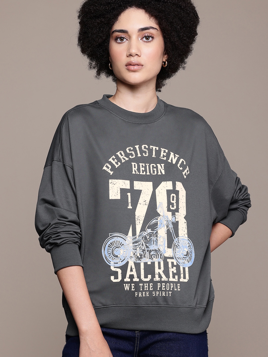 

The Roadster Lifestyle Co. Typography Print Regular Pullover, Grey