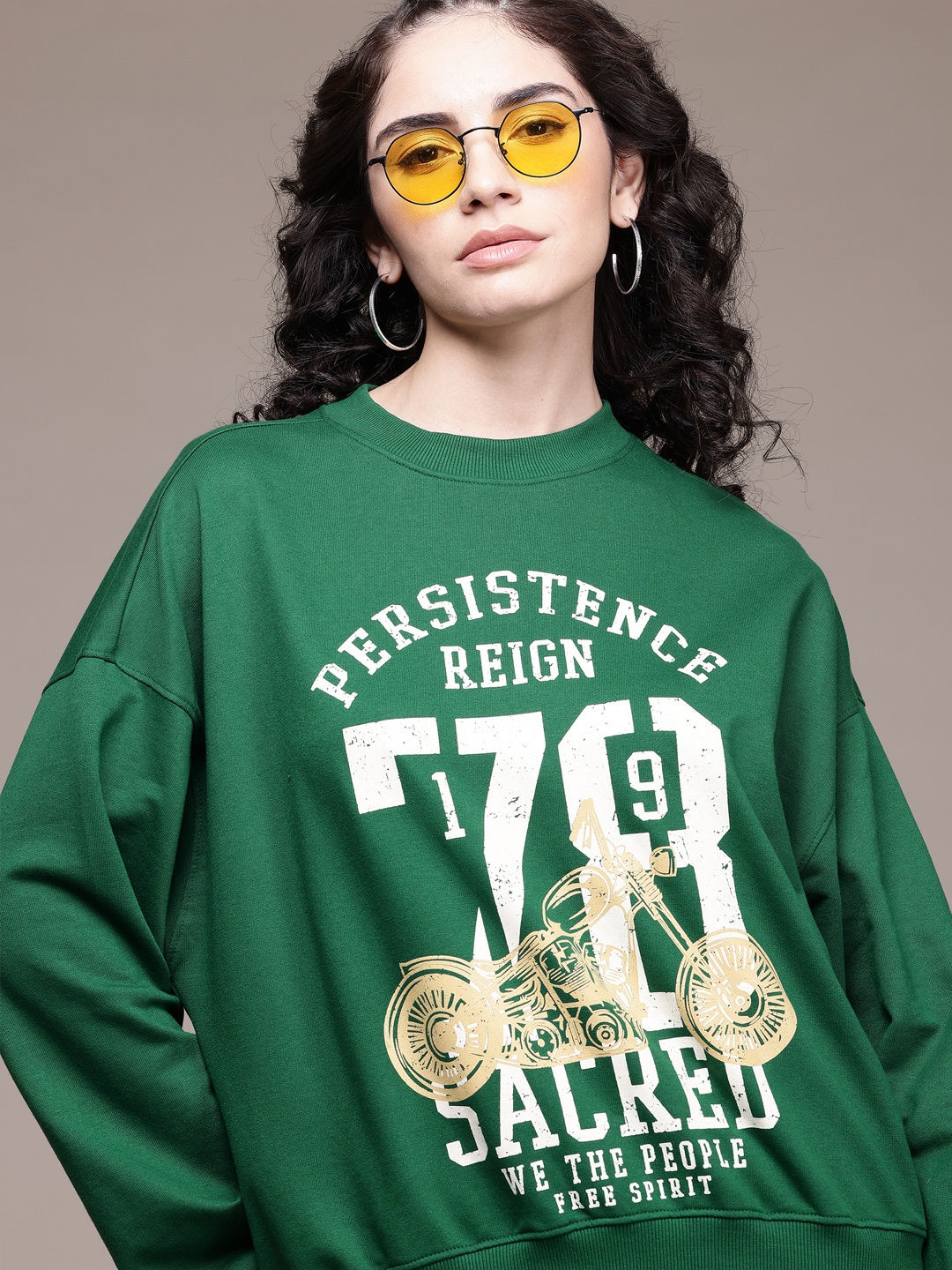 

The Roadster Lifestyle Co. Women Printed Relaxed Fit Sweatshirt, Green
