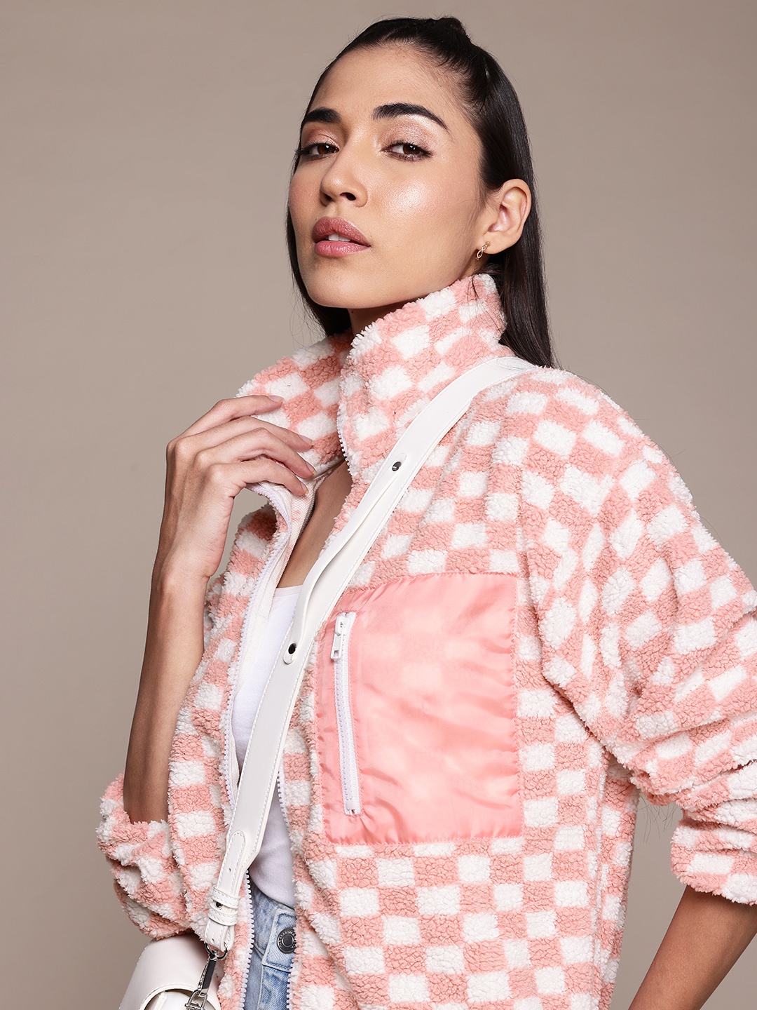 

Roadster The Lifestyle Co. Fleece Checked Sweatshirt, Peach