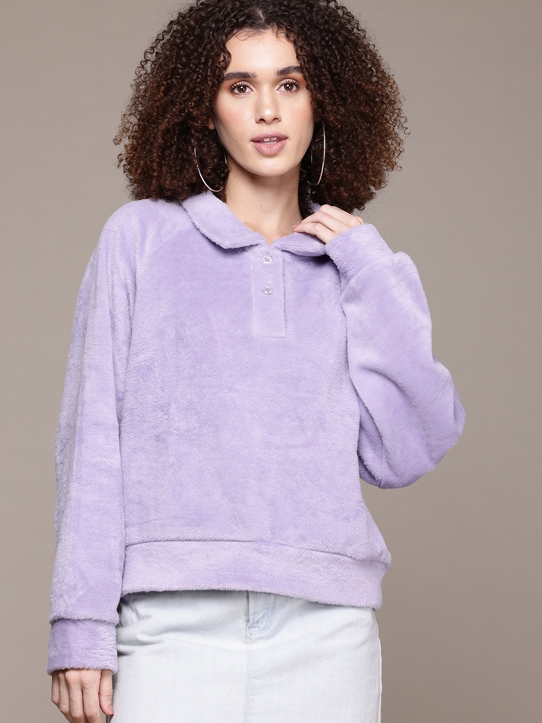

The Roadster Lifestyle Co. Fuzzy Polo Sweatshirt, Lavender