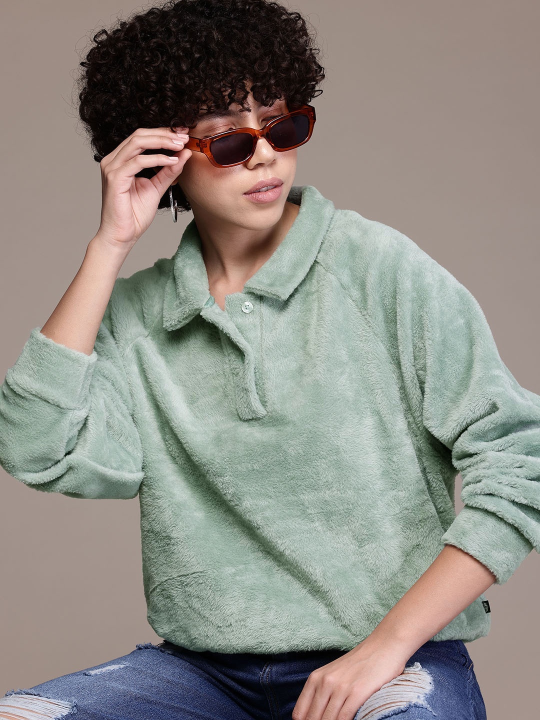 

The Roadster Lifestyle Co. Fuzzy Shirt Collar Sweatshirt, Blue