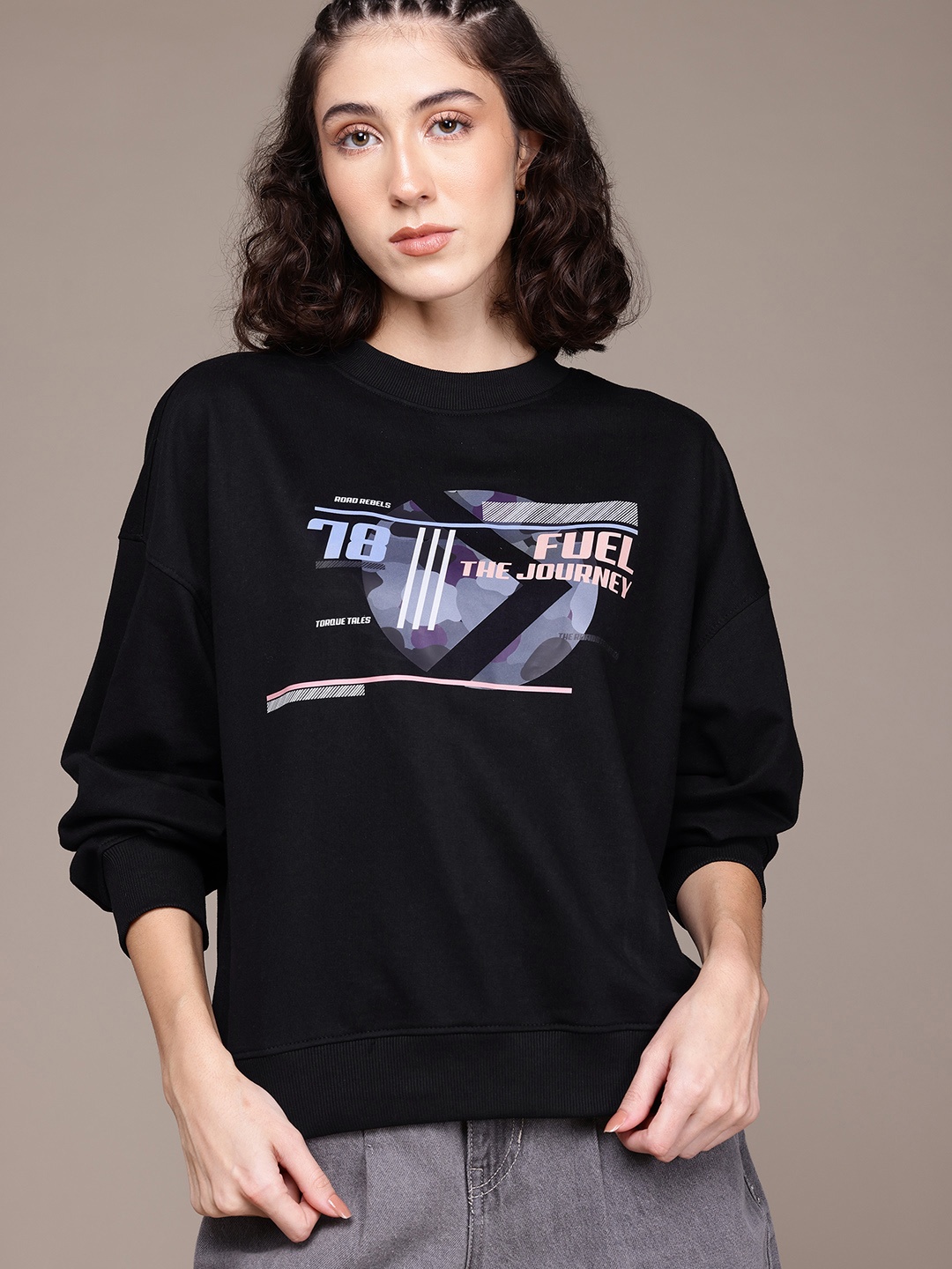 

The Roadster Lifestyle Co. Printed Relaxed Sweatshirt, Black