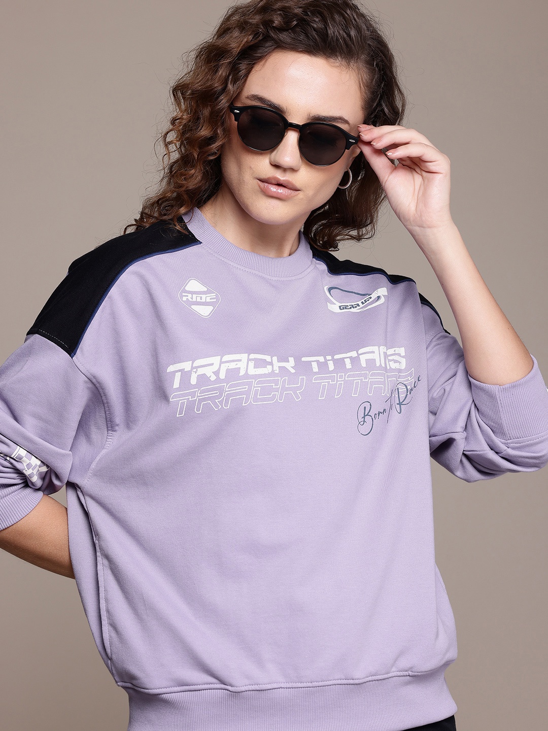 

The Roadster Lifestyle Co. Printed Drop-Shoulder Sleeves Sweatshirt, Lavender