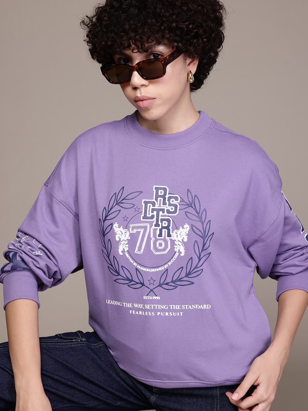 

The Roadster Lifestyle Co. Printed Relaxed Sweatshirt, Purple