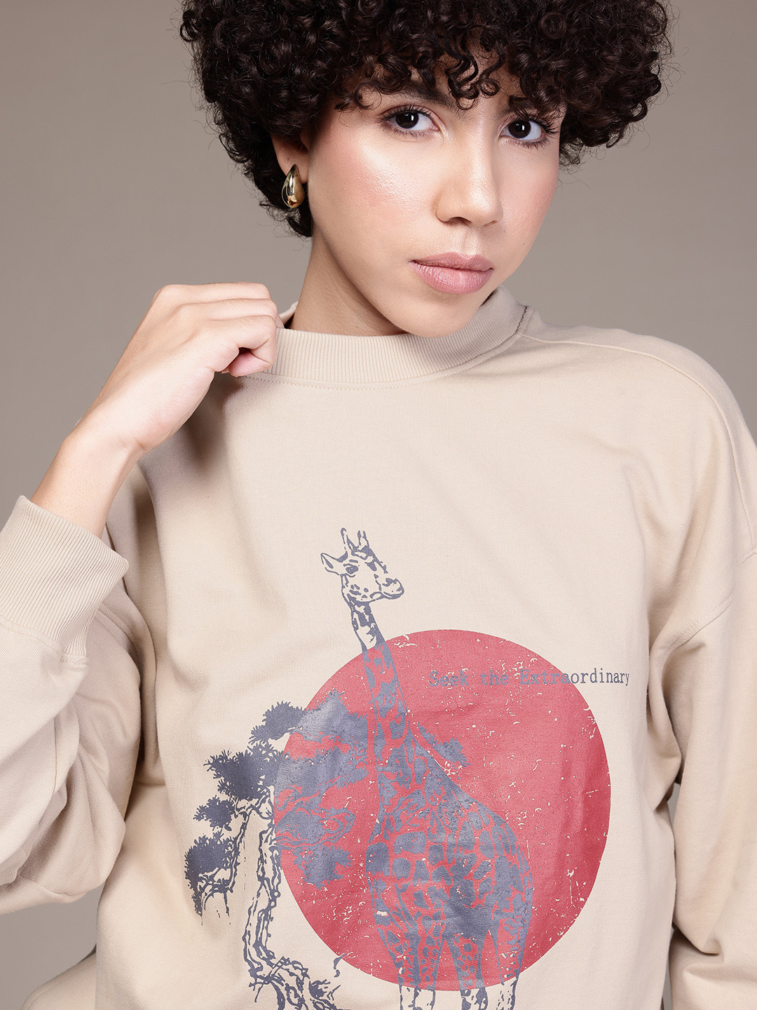 

The Roadster Lifestyle Co. Printed Relaxed Sweatshirt, Beige