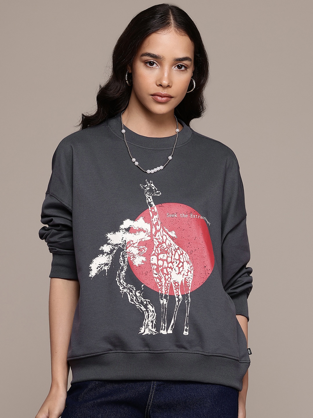 

Roadster Women Printed Sweatshirt, Grey