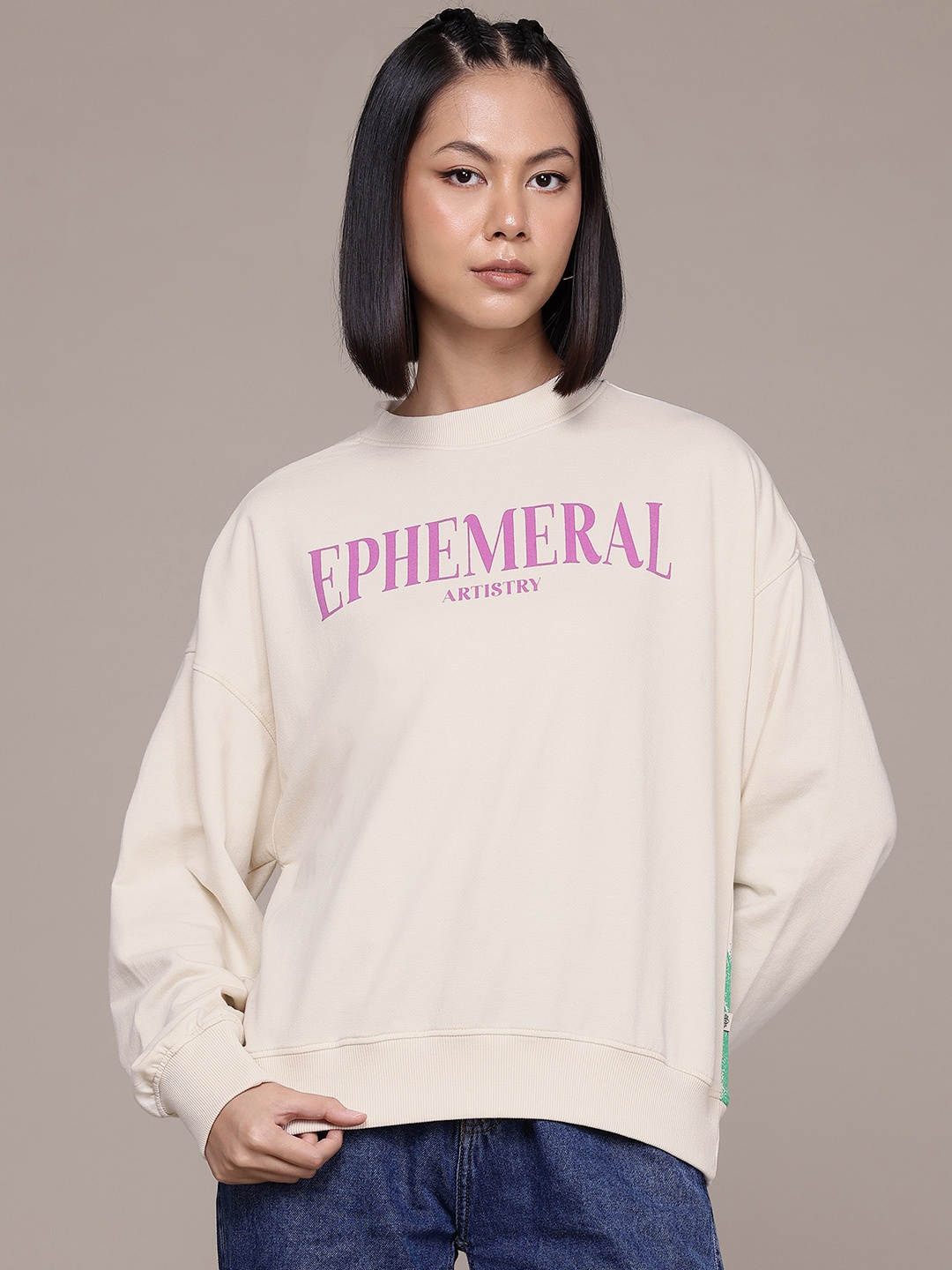 

The Roadster Lifestyle Co. Women Printed Relaxed Fit Sweatshirt, Off white