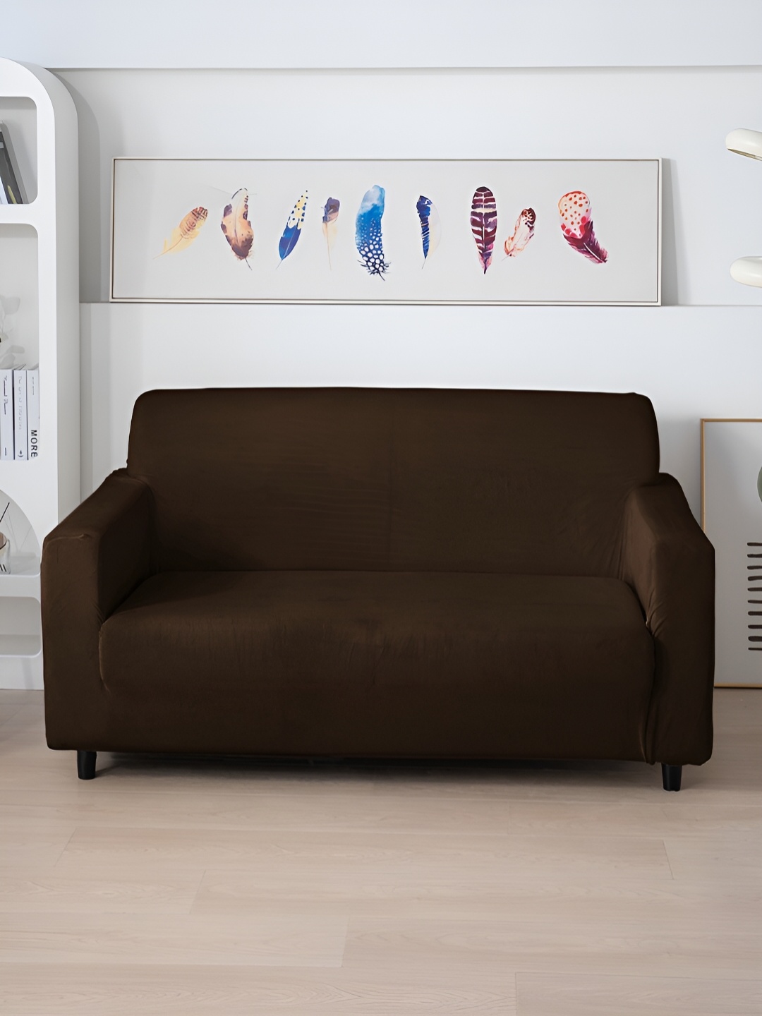 

HOKIPO Brown Velvet 2 Seater Elastic Sofa Cover