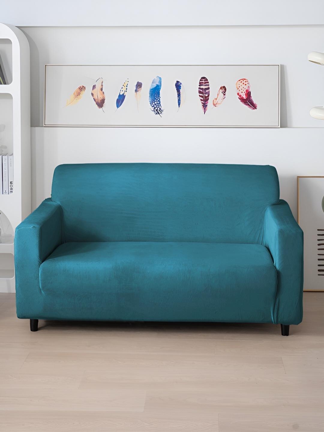 

HOKIPO Turquoise Blue Velvet 200 Gsm 2 Seater Sofa Cover With Arms