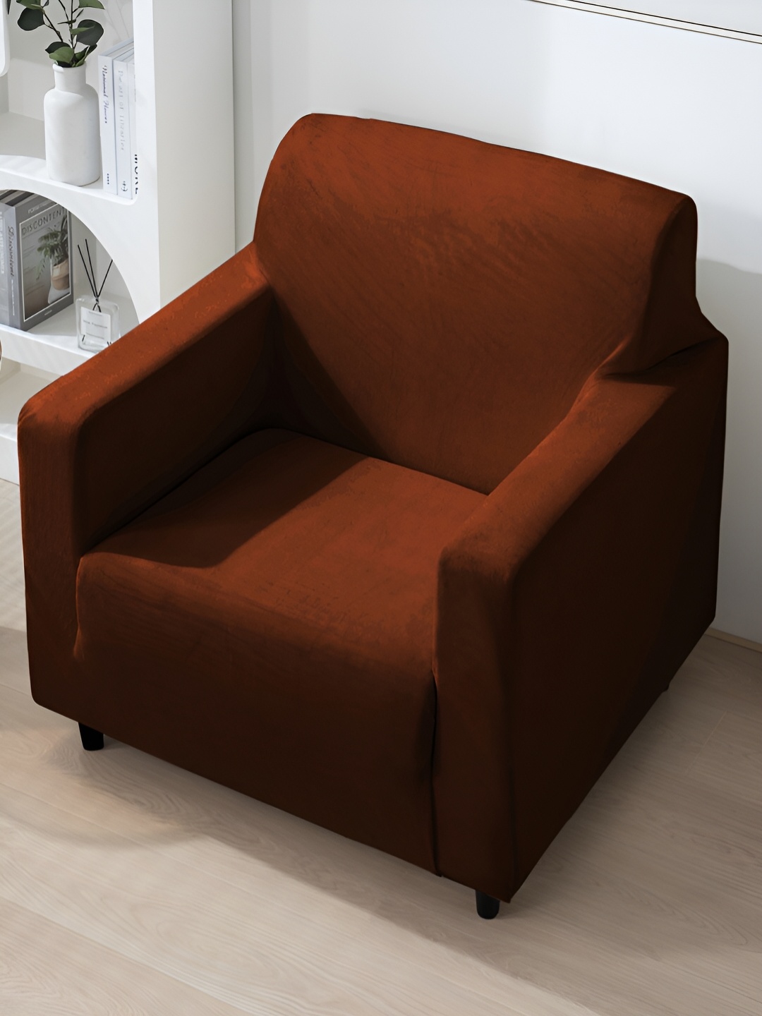 

HOKIPO Brown Velvet 200 Gsm Sofa Cover With Arms