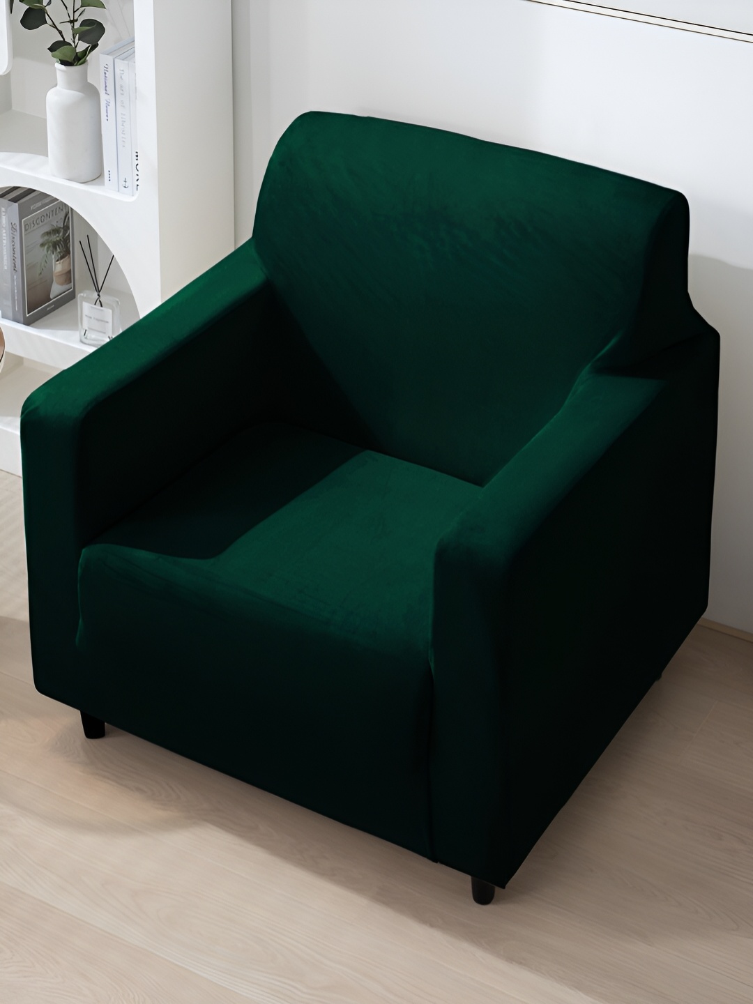 

HOKIPO Green Velvet 1 Seater Stretchable Elastic Sofa Cover