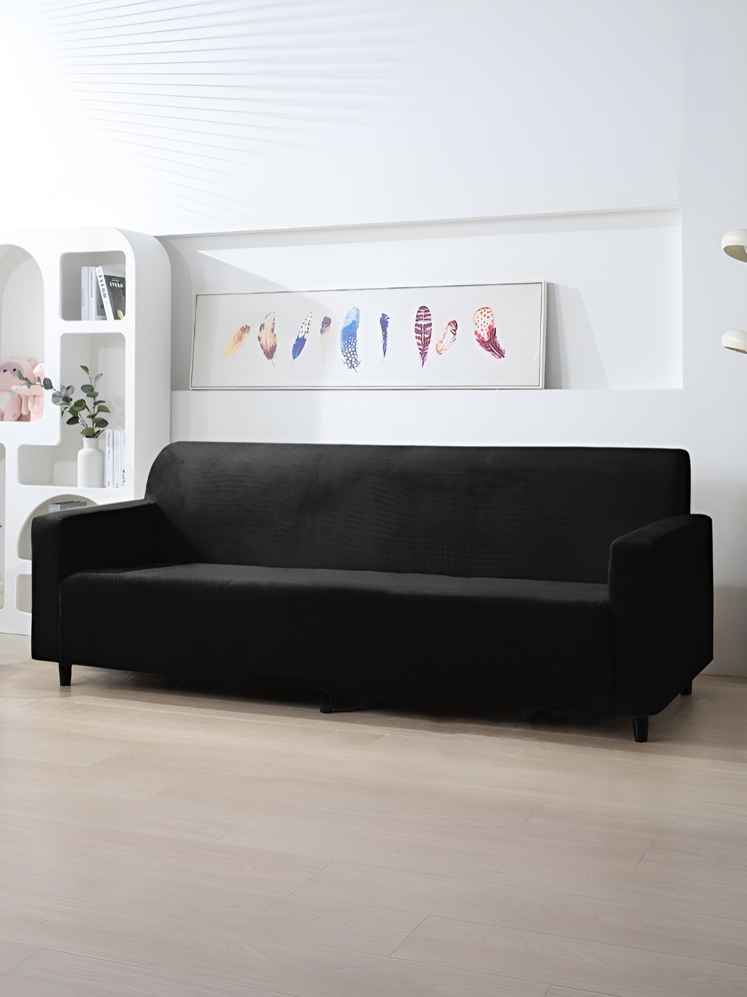 

HOKIPO Black Velvet 200 Gsm 4 Seater Sofa Cover With Arms