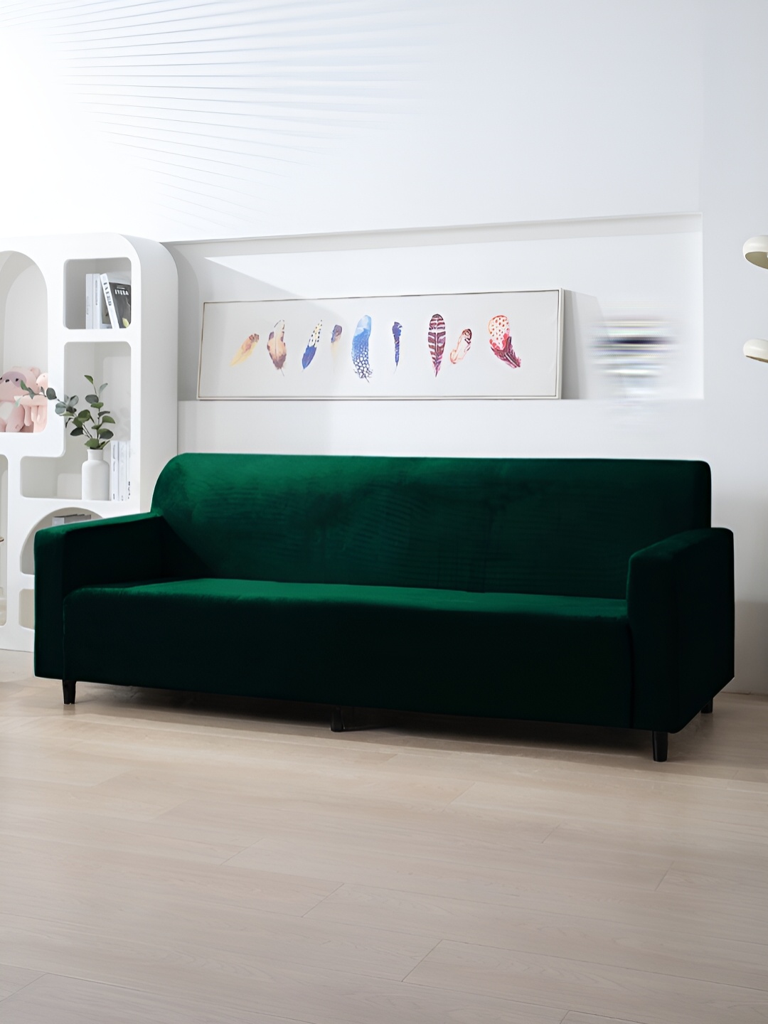 

HOKIPO Green Velvet 200 Gsm 4 Seater Sofa Cover With Arms