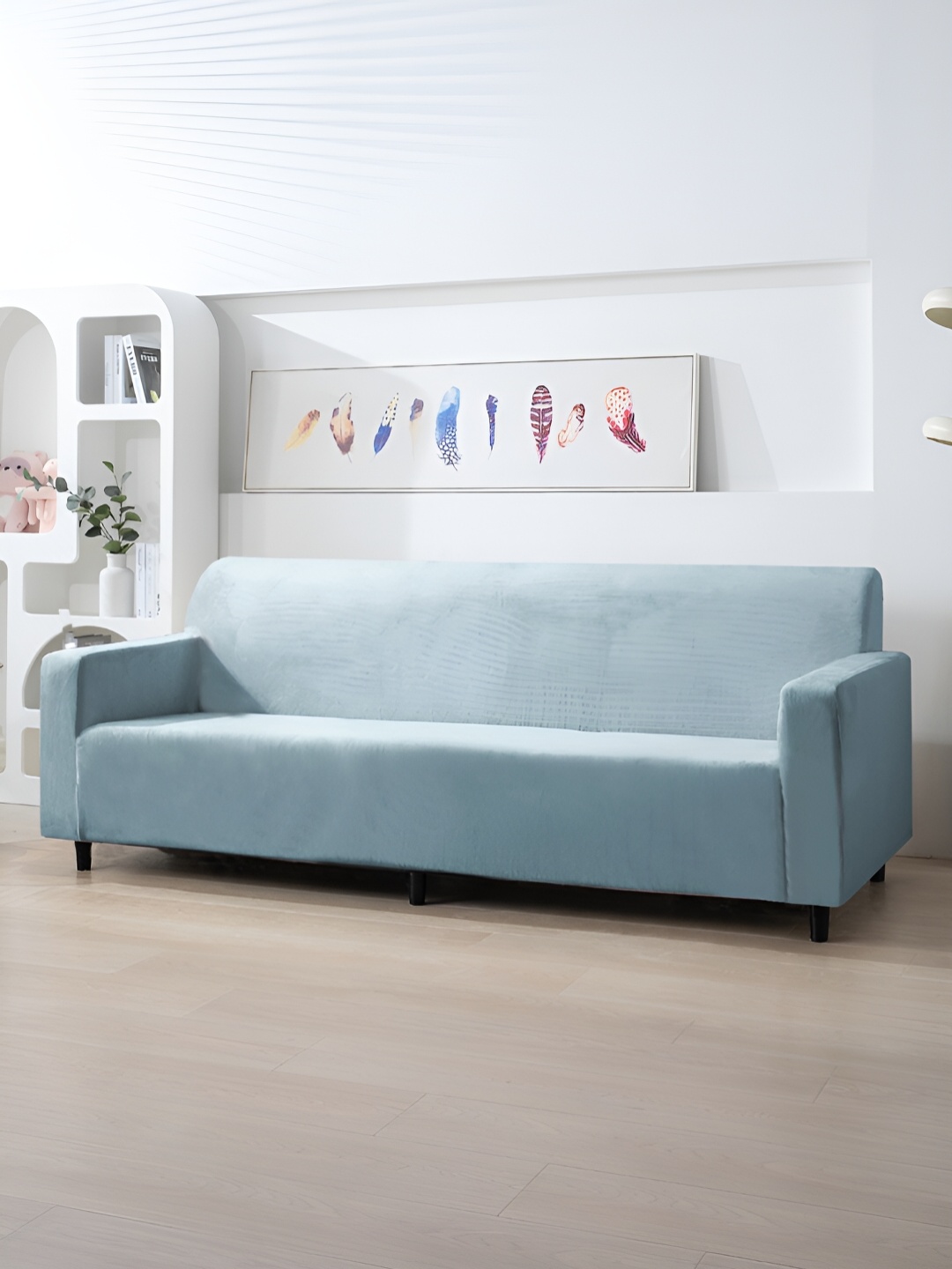 

HOKIPO Blue Velvet 200 Gsm 4 Seater Sofa Cover With Arms