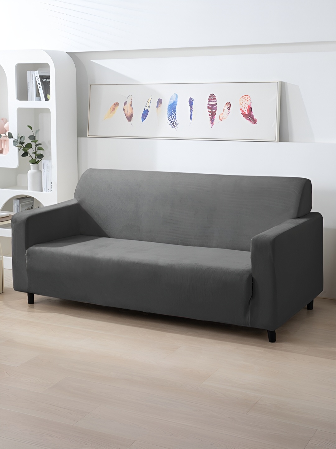 

HOKIPO Grey Velvet 200 Gsm 3 Seater Sofa Cover With Arms