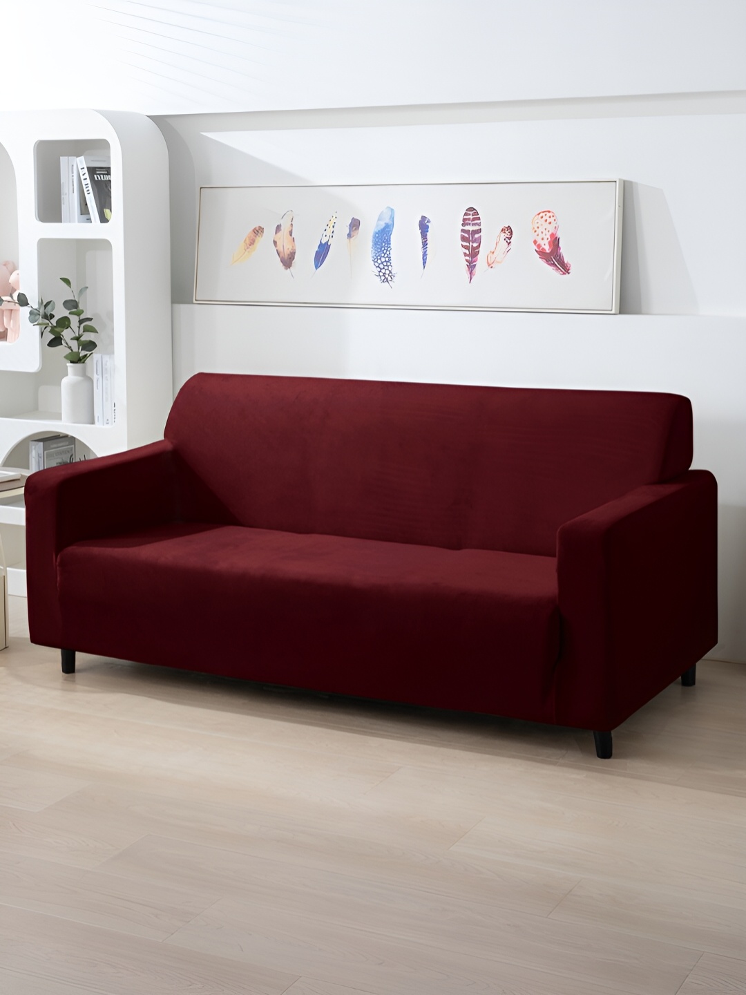 

HOKIPO Burgundy Velvet 200 Gsm 3 Seater Sofa Cover With Arms