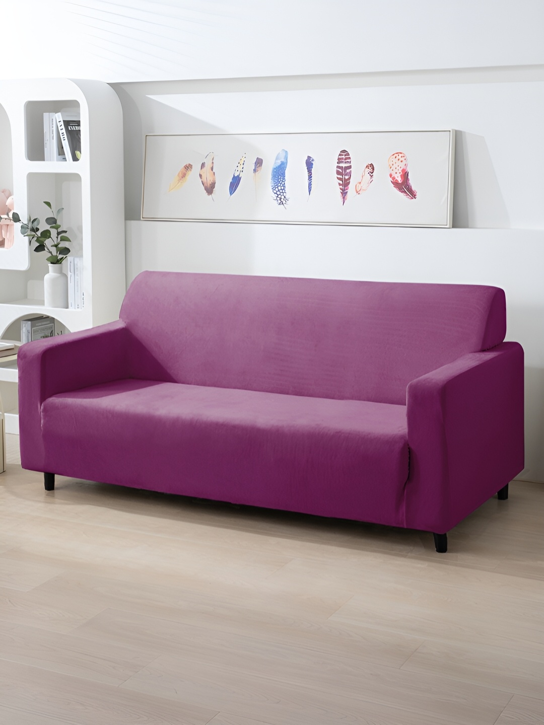 

HOKIPO Purple Solid Velvet 200 Gsm 3 Seater Sofa Cover With Arms