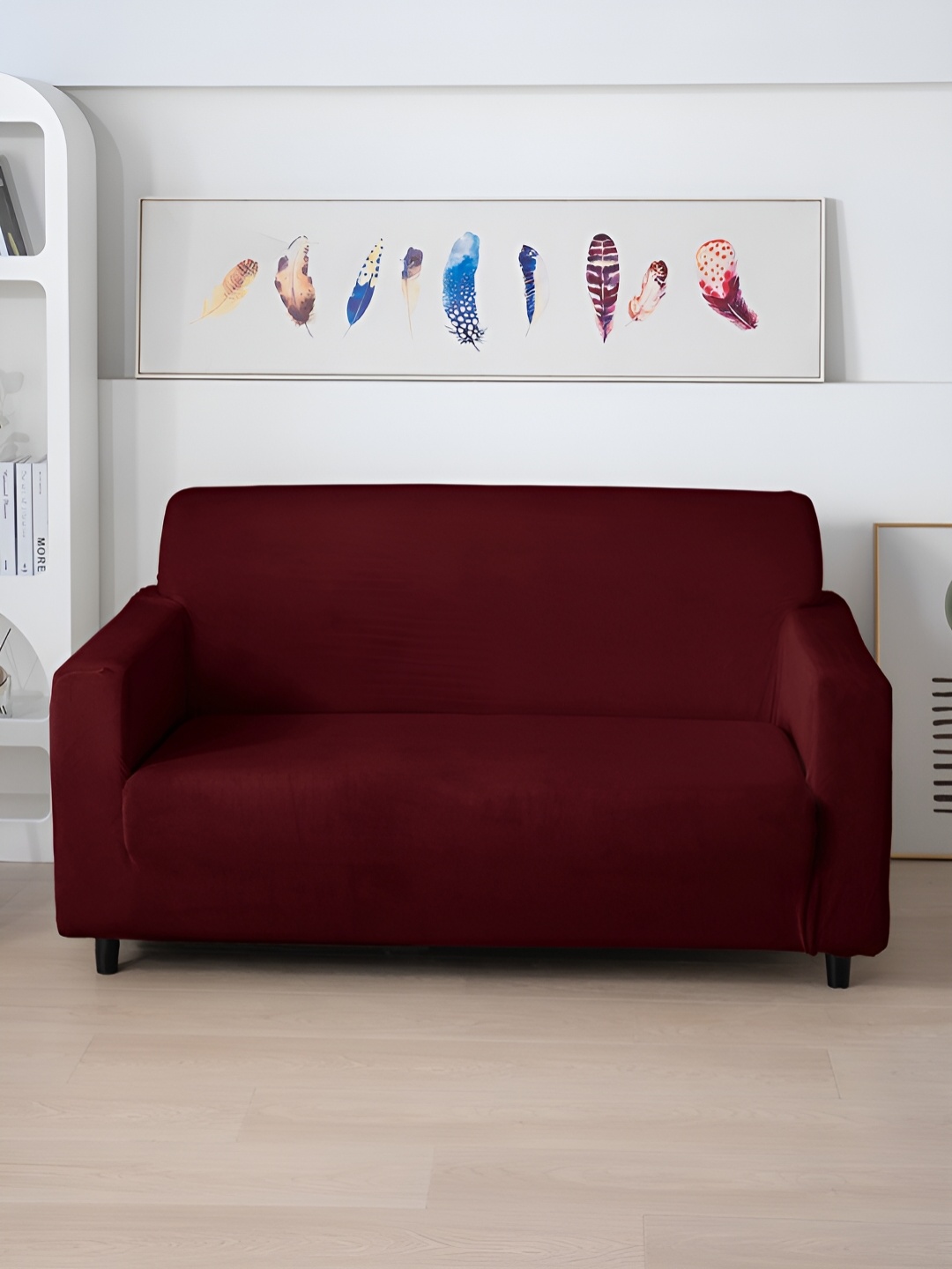 

HOKIPO Burgundy Velvet 200 Gsm 2 Seater Sofa Cover With Arms