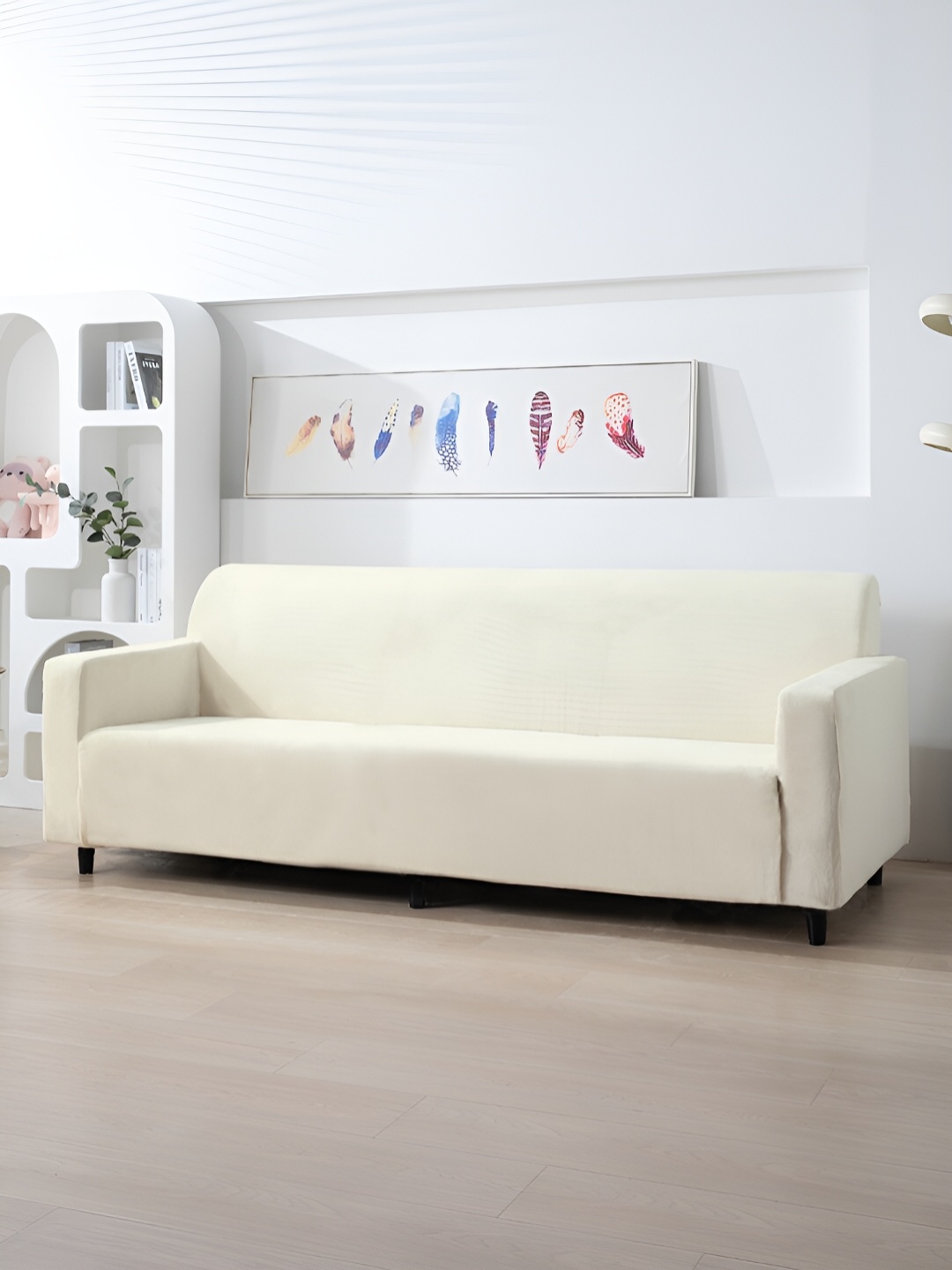 

HOKIPO Beige Velvet 200 Gsm 4 Seater Sofa Cover With Arms