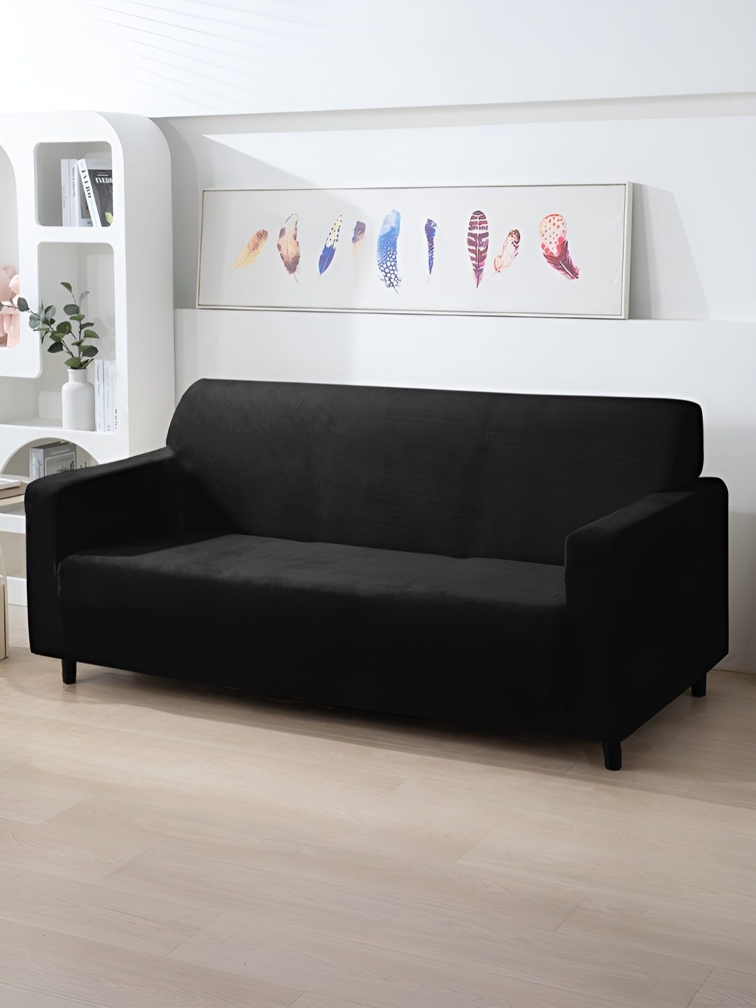 

HOKIPO Black Velvet 200 Gsm 3 Seater Sofa Cover With Arms