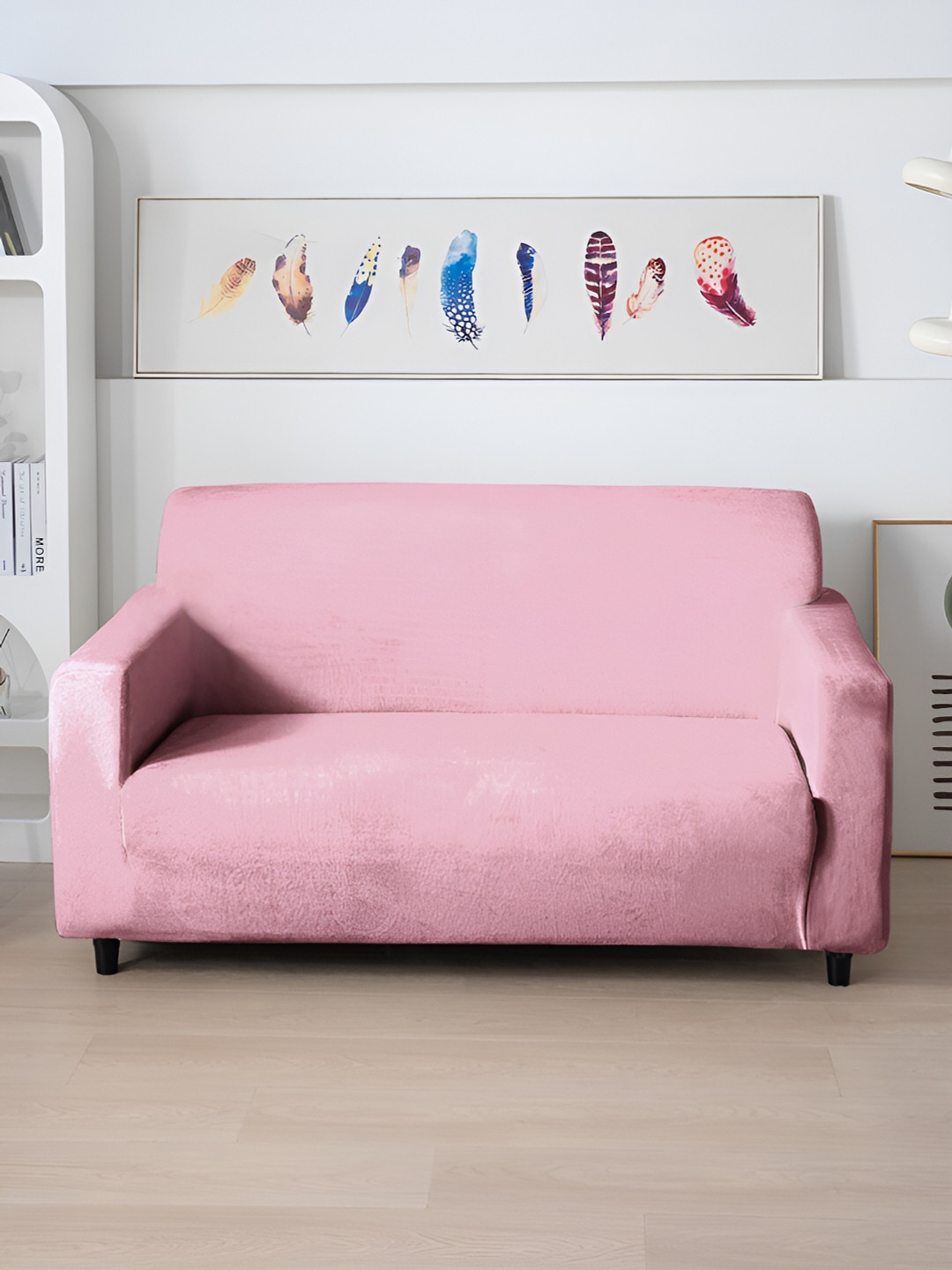 

HOKIPO Pink Velvet 200 Gsm 2 Seater Sofa Cover With Arms