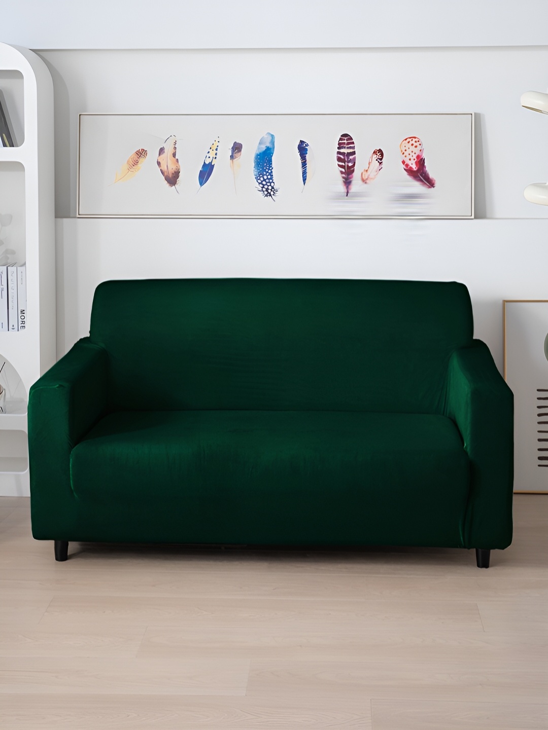 

HOKIPO Green Solid Velvet 200 Gsm 2 Seater Sofa Cover With Arms