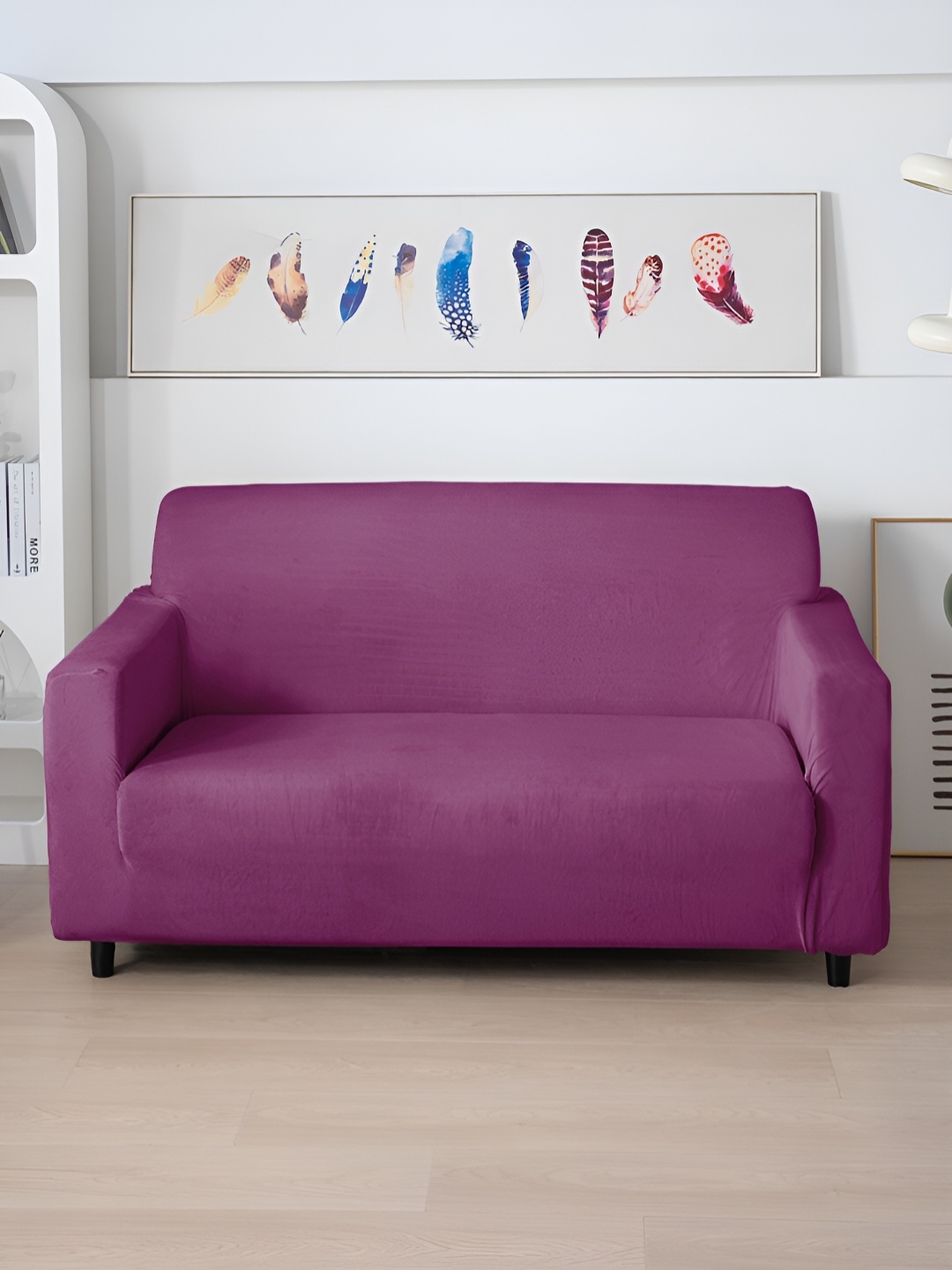 

HOKIPO Purple Velvet Stretchable 2 Seater Sofa Cover