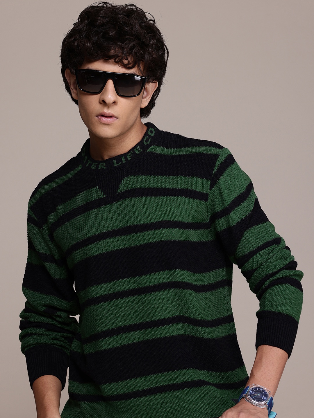 

The Roadster Lifestyle Co. Striped Acrylic Pullover, Green