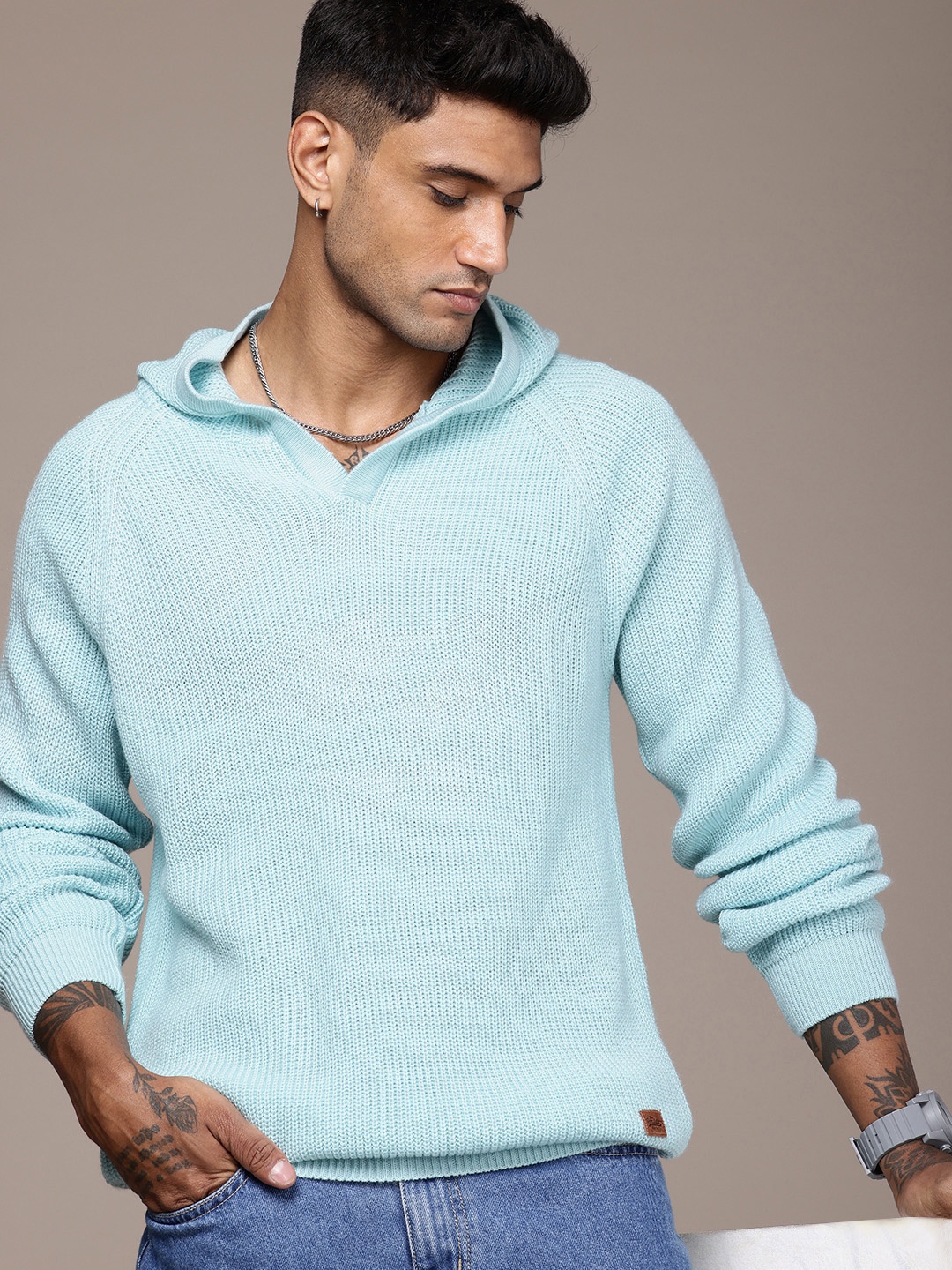 

The Roadster Life Co. Cable Knit Hooded Pullover Sweater, Blue